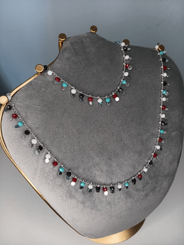Parure collier et bracelet métal argenté