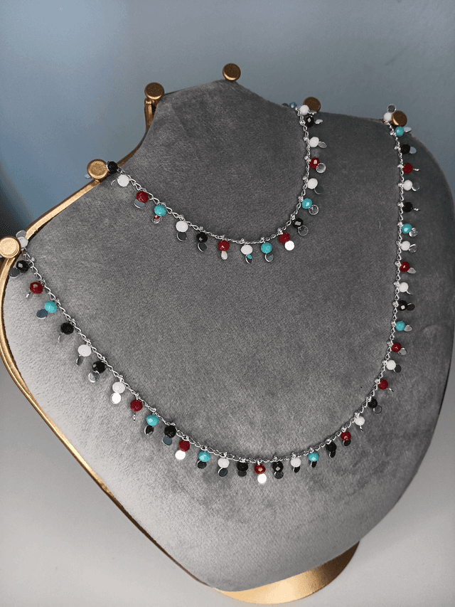 Parure collier et bracelet métal argenté